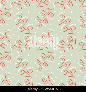 Christmas pattern with doodle branches and berries for greeting cards and wrapping paper. Merry Christmas and Happy New Year. Vector illustration Stock Vector