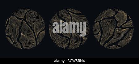 Elegant circular floral logos, golden line art leaves, vector ornaments, luxury organic emblems. Spa or florist branding, wedding monograms, beauty Stock Vector