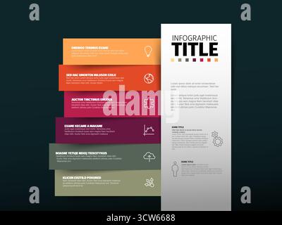 A modern infographic layout design template, featuring colorful horizontal steps and an infographic title section. This infographic layout is perfect Stock Vector