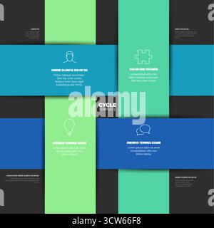 A modern cycle infographic template with four steps, perfect for presenting information, processes, or plans in a clean flat design. This cycle infogr Stock Vector