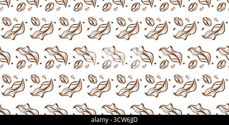 Coffee beans and leaves seamless pattern vector design Stock Vector