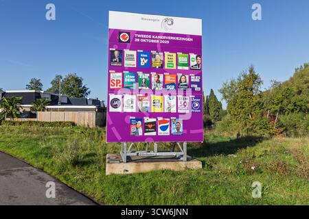 Campaign billboard elections the Netherlands, for the 2025 general elections with multiple Dutch political party posters. Nieuwegein, Netherlands. 9 O Stock Photo