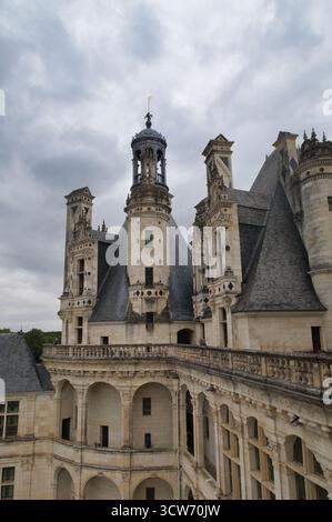 Chambord Castle Roofline Under Gray Sky - Elevated view of the Château ...