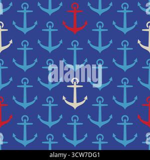Vector pattern with anchor in retro style. Vector vintage seamless pattern in marine style with anchors. Stock Vector