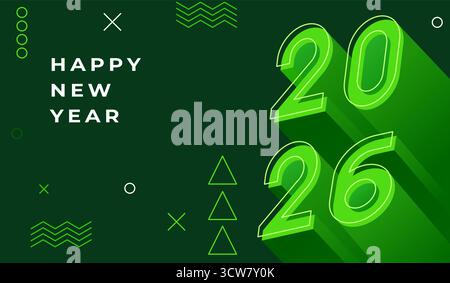 Happe New Year 2026 poster design with voluminous 3d numbers in green color. Stylish minimalistic design for 2026 poster Stock Vector