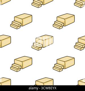 Seamless vector pattern featuring stylized butter blocks with subtle step-like details, rendered in a simple, clean isometric illustration style with Stock Vector