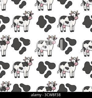 Adorable Holstein cow and irregular black spots, a charming seamless vector pattern for dairy and farm themes. Stock Vector