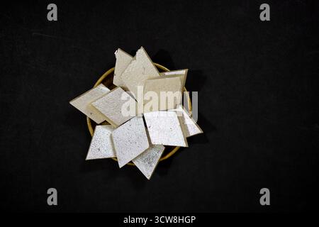 Traditional Indian Sweet Kaju Katli On Black Background Stock Photo