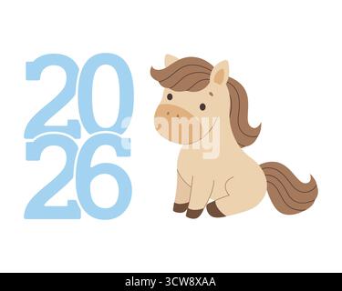 New year symbol design horse and numbers 2026. Happy New Year. Vector illustration in flat style. Stock Vector