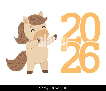 New year symbol design horse and numbers 2026. Happy New Year. Vector illustration in flat style. Stock Vector