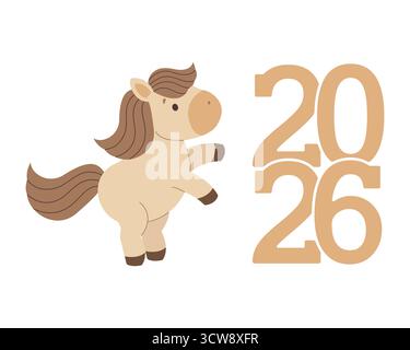New year symbol design horse and numbers 2026. Happy New Year. Vector illustration in flat style. Stock Vector