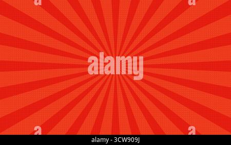 Background for cartoon comics made of red radial rays. A pop art style template for text about superheroes in comics. Stock Vector