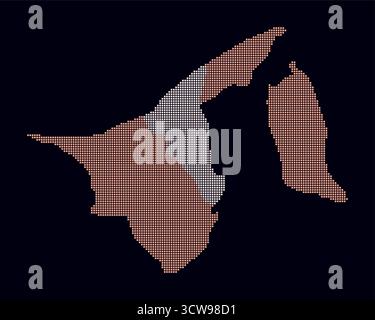 Brunei dotted map. Digital style map of the country on dark background. Brunei shape with square dots. Colored dots style. Small size squares. Stock Vector
