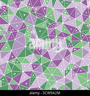 Abstract pattern of triangles. Compact shape size. Multiple repeated inner triangles. Multiple colors style. Repeatable pattern. Amazing vector tiles. Stock Vector