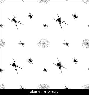 Black spiders and webs pattern on a white background for Halloween decorations or crafts Stock Vector
