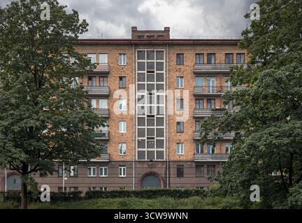 Soviet Style Building Complex Soviet architecture. Facade of Soviet-era building. The building is in ...