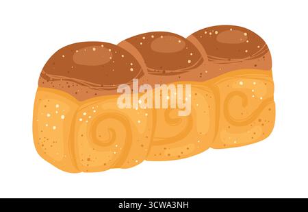 Bun baked pastry illustration. Hand drawn wheat bun textured stylized art. Cartoon textured bun for pastries for bakery grocery branding, menu logo recipe books, wallpaper packaging background vector Stock Vector