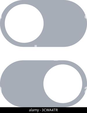 Minimal flat design toggle button showing OFF and ON states in gray. Vertical two-row layout. Stock Vector