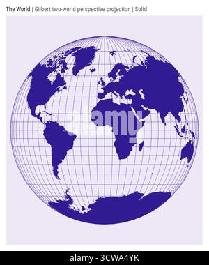 World Map. Gilbert two-world perspective projection. Solid style. High-detail map for infographics, education, reports, presentations. Stock Vector