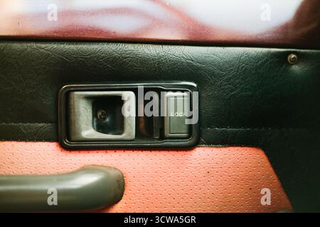 close up of door lock car from inside Stock Photo