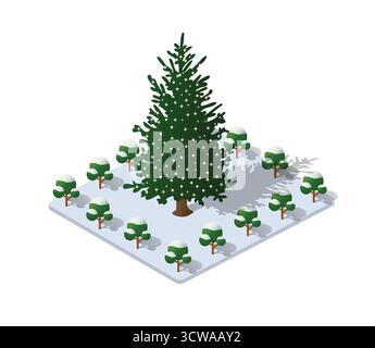 Winter Christmas snowy tree icon in the country forest Stock Vector