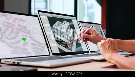 Building 3D Design Concept Using Digital Technology And Architecture Innovation Stock Photo