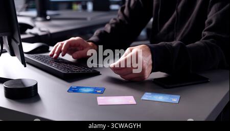 The Cyber Security Professional Detects Credit Card Fraud And Theft. Stock Photo