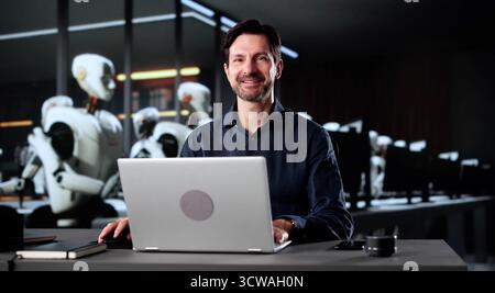 Senior Engineers Creating Virtual Workers With Advanced Artificial Intelligence Software Stock Photo