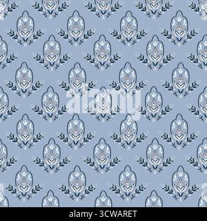 Dusty Blue Damask Laurel Medallion Stock Vector