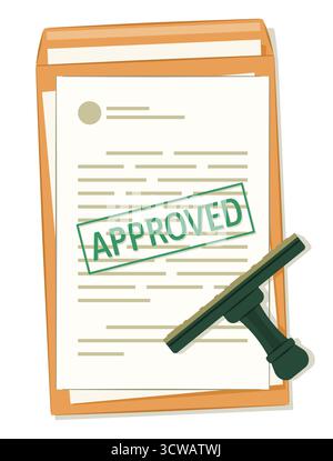 Approved Stamp on Document Papers with Rubber Stamp for Business Contract and Permit Concept Illustration Clip Art Stock Vector