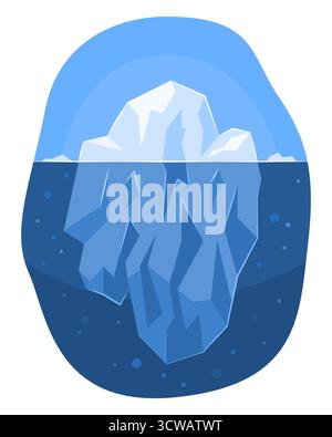 Iceberg Floating in Blue Arctic Ocean Concept Flat Illustration Clip Art Isolated on White Stock Vector