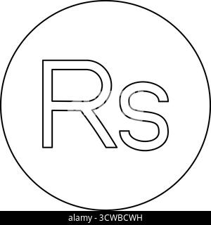Rupee sign currency symbol money Rs icon in circle round black color vector illustration image outline contour line thin style simple Stock Vector
