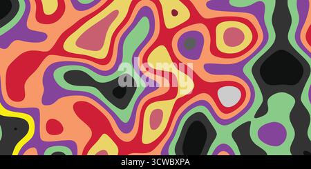Psychedelic Contoured Labyrinth Pattern Abstract Topographic Liquid Art. Stock Vector
