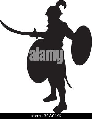 Mughal Warrior Silhouette with Scimitar and Shield Stock Vector