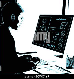 Professional Digital Review: Meticulous Candidate or Task Evaluation with Online Checklist Stock Vector