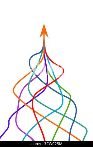 Graphic vector of multiple colored ropes converging into arrows isolated on white background, Arrow in same direction for rising to success Stock Vector