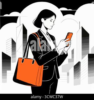 Professional Woman with Smartphone in City - Urban Connectivity Stock Vector