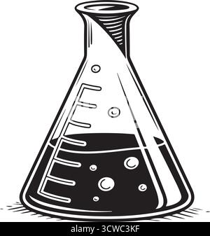 Conical Flask with Bubbling Liquid - Science and Experiment Illustration Stock Vector