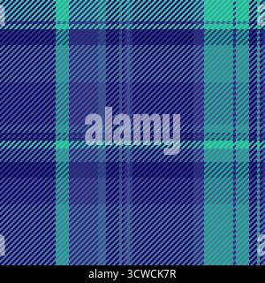 Expressive check vector fabric, summertime texture tartan textile. Outside pattern background plaid seamless in blue and teal colors palette. Stock Vector