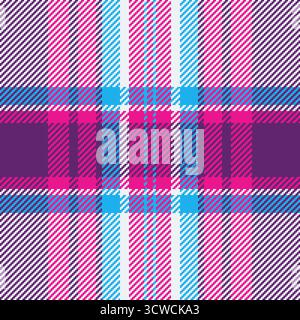 Vibrant textile pattern. A colorful tartan design with interlaced stripes in shades of pink, purple,  blue. Great for backgrounds, fabrics, and creati Stock Vector