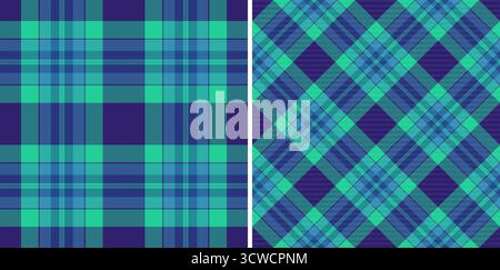 Background seamless pattern of fabric check texture with a textile vector plaid tartan. Set in sea colours. Geometric design patterns. Stock Vector