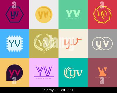 YV logo company template. Letter y and v logotype. Set different classic serif lettering and modern bold text with design elements. Initial font typog Stock Vector