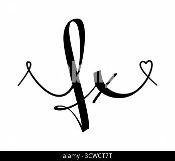 FX initial wedding monogram calligraphy vector illustration. Hand drawn lettering f and x love logo design for valentines day poster, greeting card, p Stock Vector