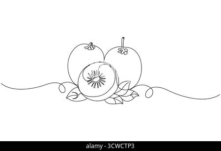 one line art Kiwi vector illustration. line art, one continuous line, simple,kiwi fruits continuous line art drawing,Kiwi Fruit Line Drawing Stock Vector