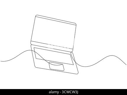 Laptop Continuous Line Art Open Notebook Computer, Single Line Drawing,Minimalist One-Line Laptop Illustration Stock Vector