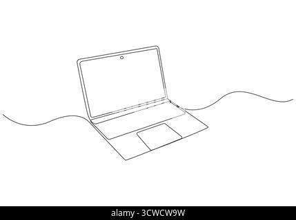 Laptop Continuous Line Art Open Notebook Computer, Single Line Drawing,Minimalist One-Line Laptop Illustration Stock Vector