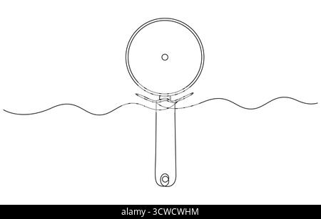 continuous line art drawing Pizza Cutter,Pizza Cutter in One Line,Single line art Pizza cutter utensil cooking kitchen tool continuous drawing Stock Vector