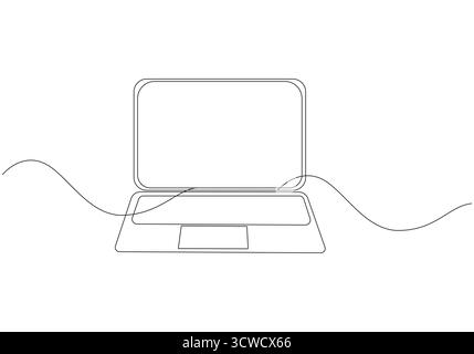 Laptop Continuous Line Art Open Notebook Computer, Single Line Drawing,Minimalist One-Line Laptop Illustration Stock Vector