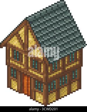 Medieval House Isometric Pixel Art Stock Vector