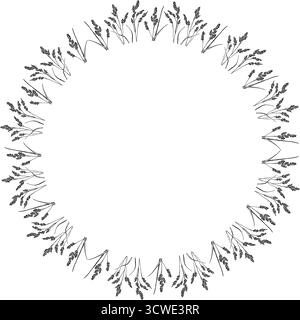 Flourish frame with monochrome elements. Trendy botany graphic template. Grass empty frame box Stock Vector